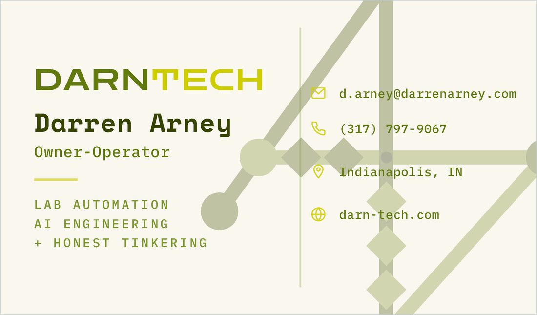 DArnTech business card, front — Darren Arney, contact details